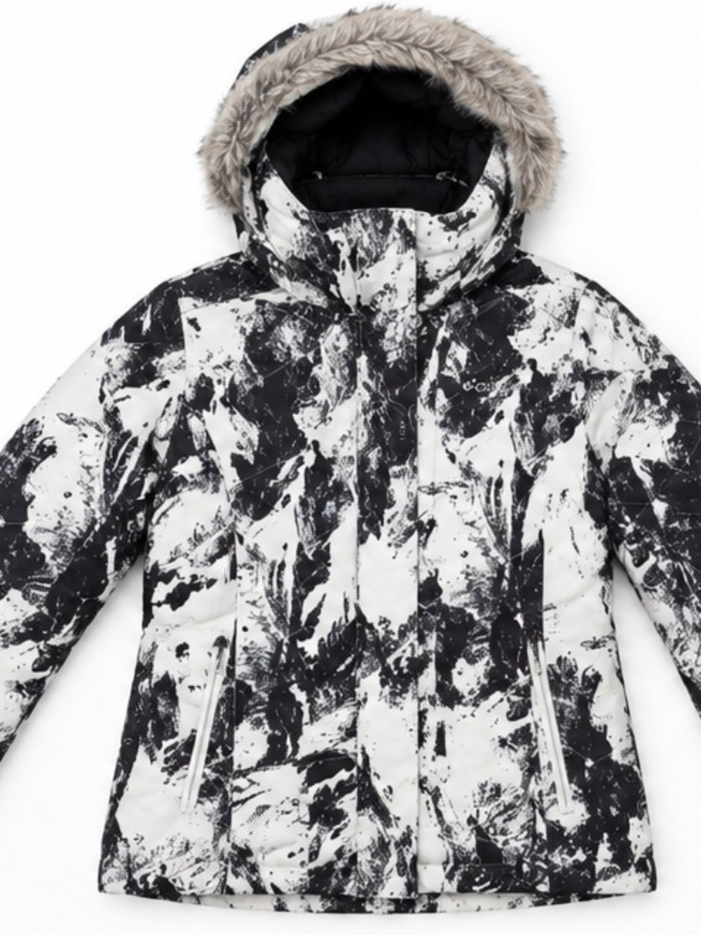 Columbia Women’s Ski Snow Jacket Black White Faux Fur Hood Size M